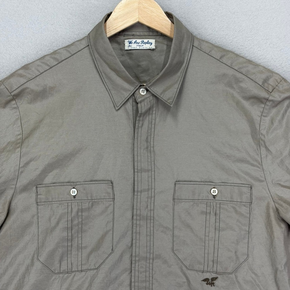 REPLAY Oxford‎ Shirt Mens Large Tan Long Sleeve Button Up Cotton/Polyester Italy